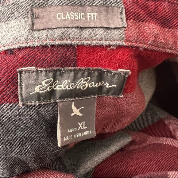 Eddie Bauer Red, Black & Grey Plaid Button Down Shirt 100% Cotton Size XL - Picture 9 of 10